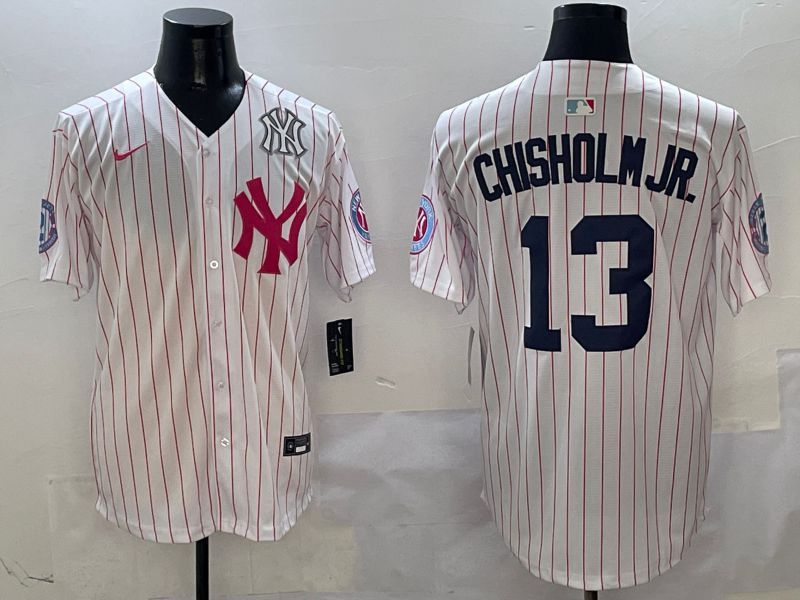 Men New York Yankees 13 Chisholm jr White Stripe Jointly Name Nike 2025 MLB Jersey style 6